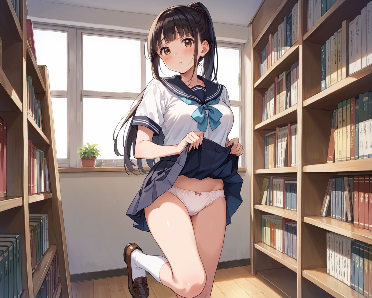 クラス1の巨乳ちゃんを音が響く図書室でイかせてみた 画像1