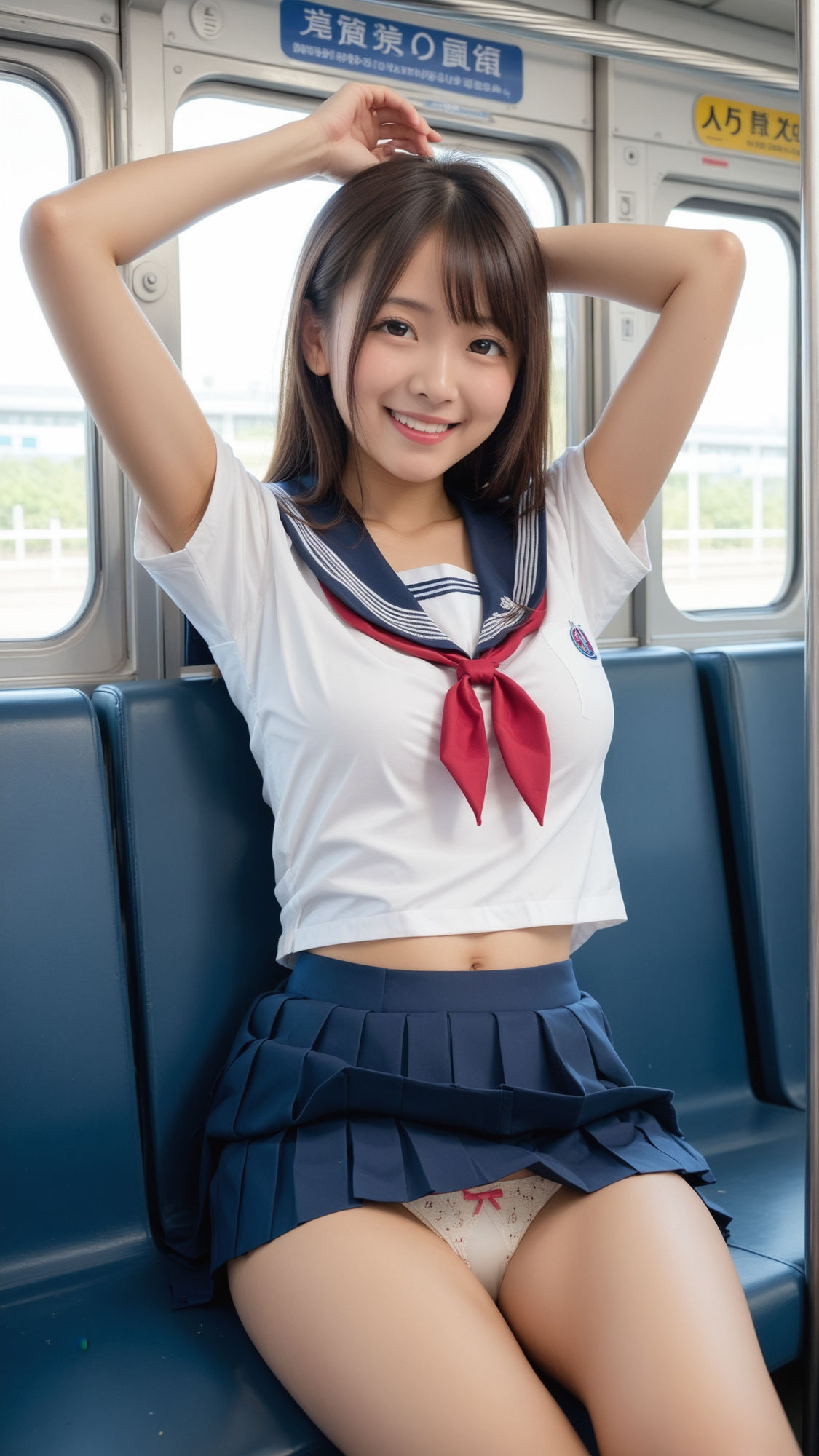 地方都市によくいる超ミニスカート制服女子がいる電車 画像5