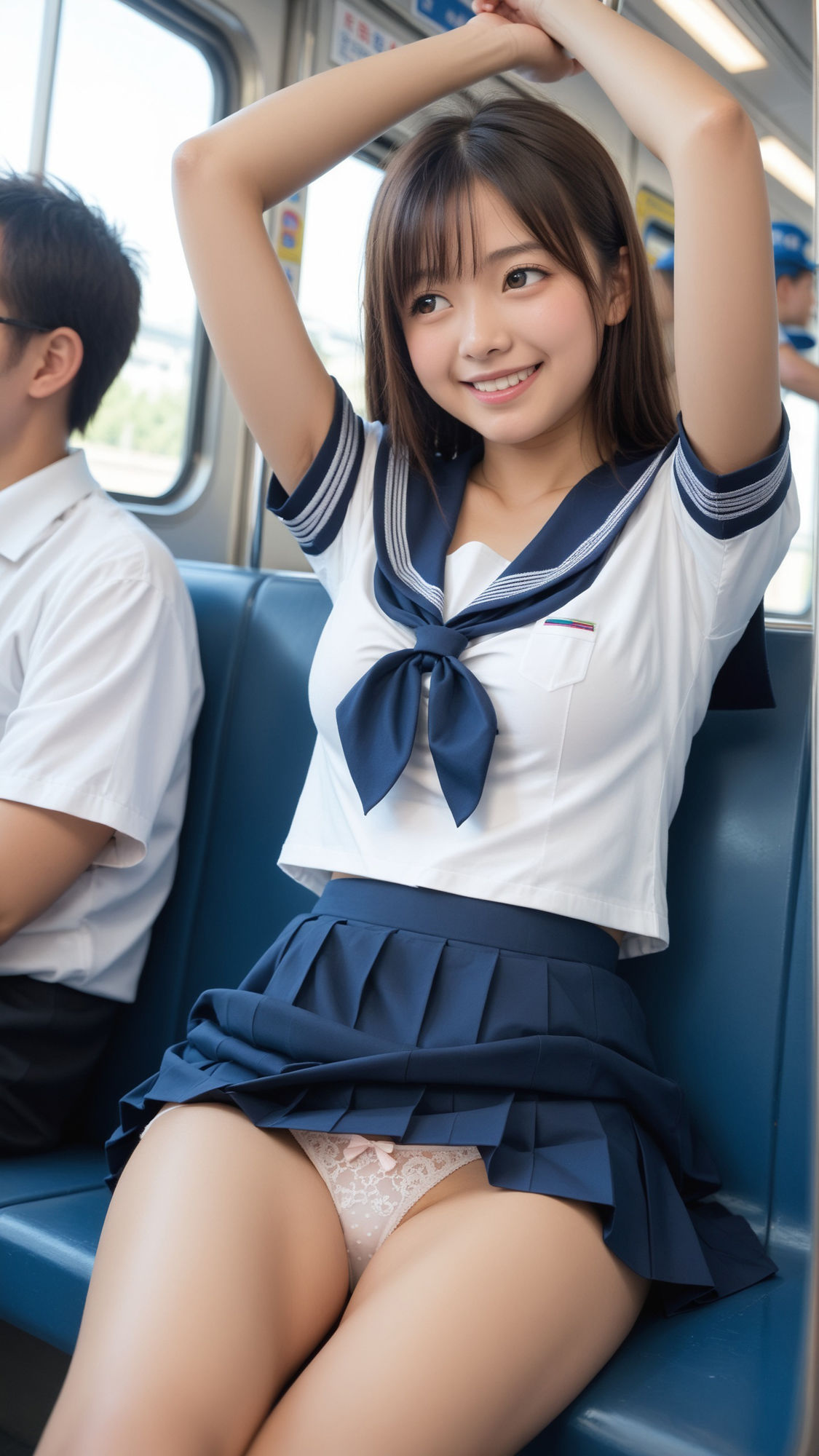 地方都市によくいる超ミニスカート制服女子がいる電車 画像8