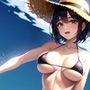 海ではしゃぐビキニ美女イラスト集