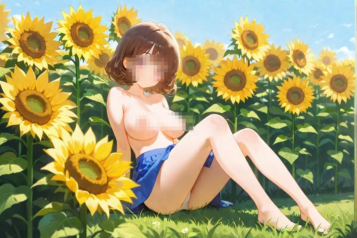 ひまわり畑とパンチラ美女！ 画像5