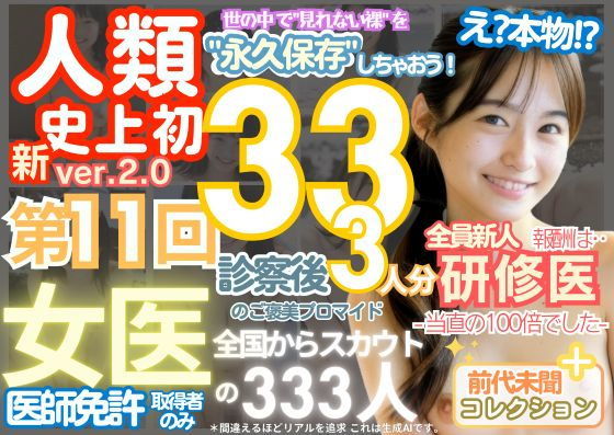 【■【人類史上初！】前代未聞！ 今まで覗けなかった日本一かわいい女医さん333人！ 第11弾「新人研修医の裸だけが拝める」Xデー到来！！実写系■】k.AI World