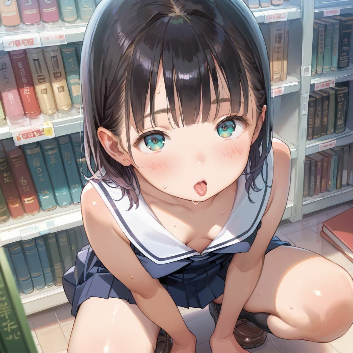 図書館で声を出せずに愛液垂れ流し娘03のエロ画像（1/10）1