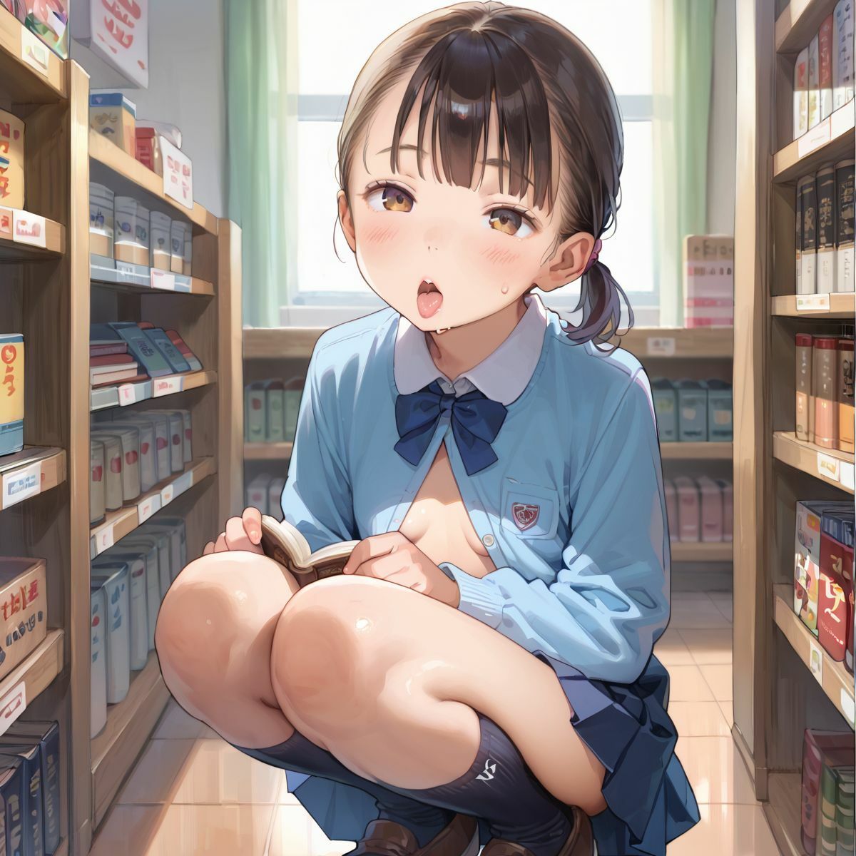 図書館で声を出せずに愛液垂れ流し娘03のエロ画像（4/10）4