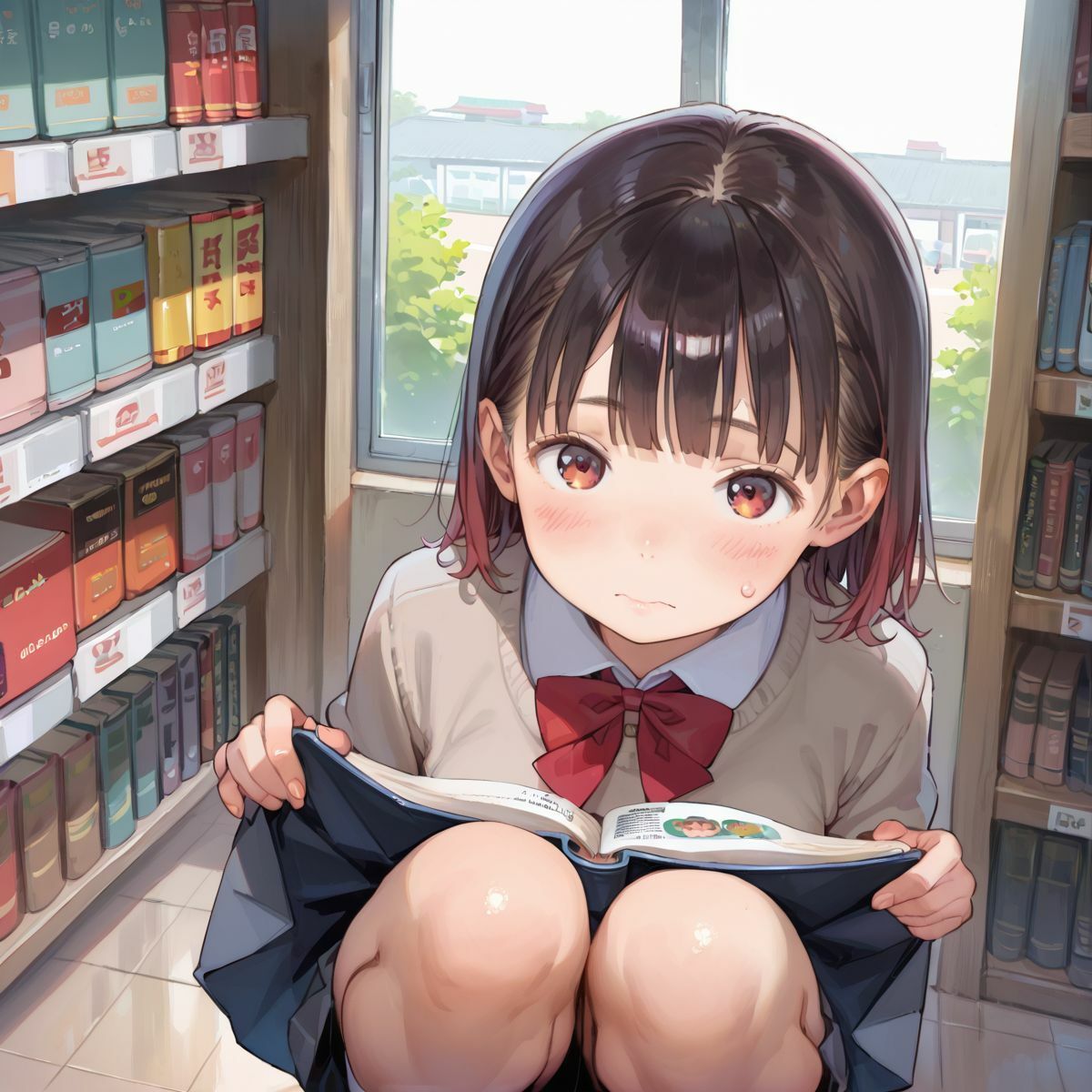 図書館で声を出せずに愛液垂れ流し娘05のエロ画像（6/10）6