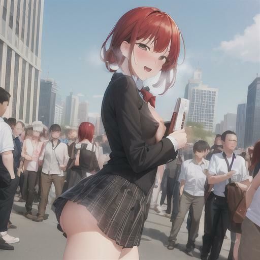 サンプル画像5:短すぎて見えちゃってる？  ミニスカ露出！  赤髪ちゃん編(まんまんちん) [d_519591]