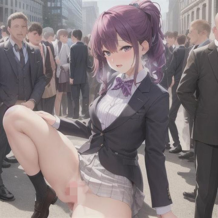 サンプル画像1:短すぎて見えちゃってる？  ミニスカ露出！  紫髪ちゃん編(まんまんちん) [d_519600]