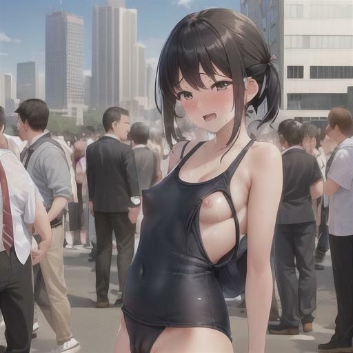 魅惑のスク水露出 黒髪ちゃん編1