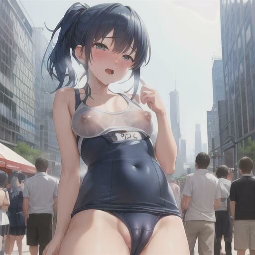魅惑のスク水露出 青髪ちゃん編4