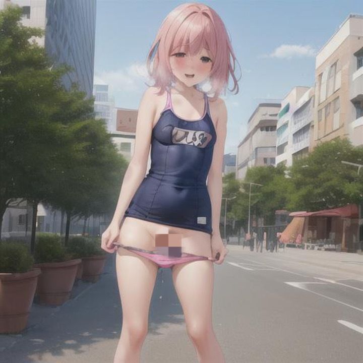 魅惑のスク水露出  ピンク髪ちゃん編 画像5