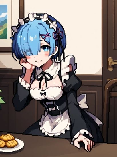 サンプル画像1:Re:ゼロから始める異世界生活のレムから送られてきた自撮り写真pixel art ver(自撮りサークル  イカスミ工房) [d_523518]