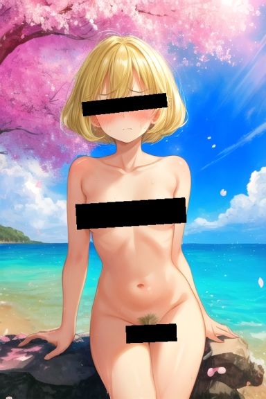 【エロ漫画】金髪貧乳美少女のえっちな写真集〜春の海編〜4