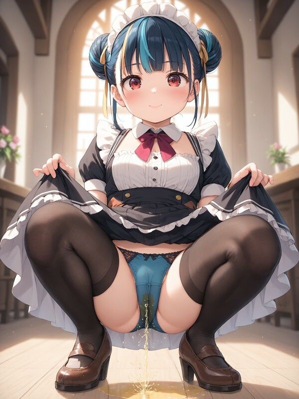 メイド服っぽいのを着たかわいい女の子がパンツをはいたままおしっこをおもらししている画像集1 画像1