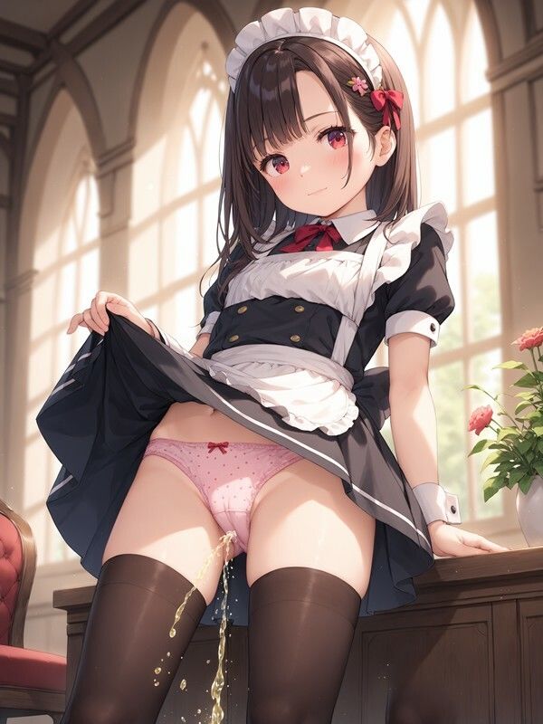 メイド服っぽいのを着たかわいい女の子がパンツをはいたままおしっこをおもらししている画像集13