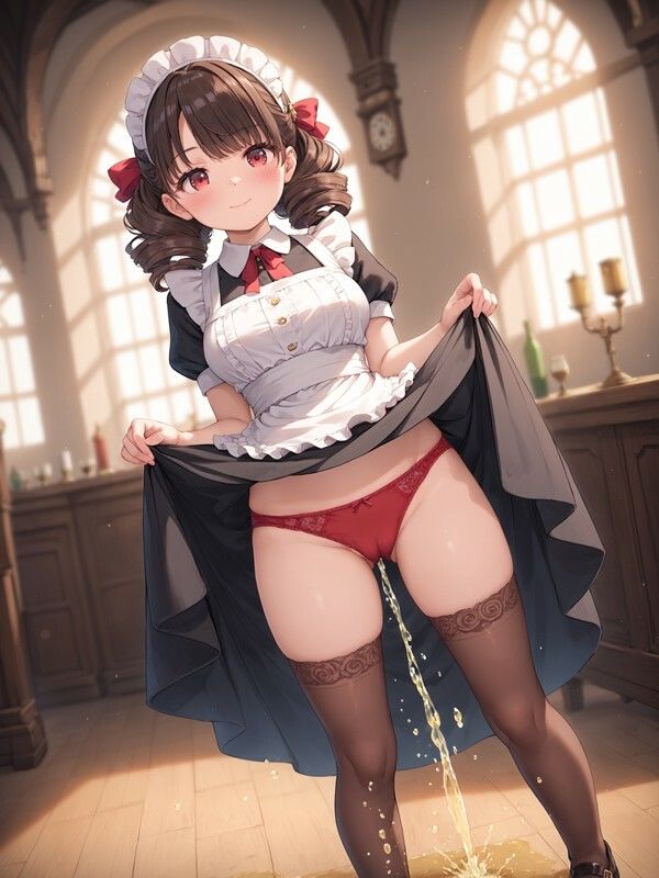 メイド服っぽいのを着たかわいい女の子がパンツをはいたままおしっこをおもらししている画像集1 画像7