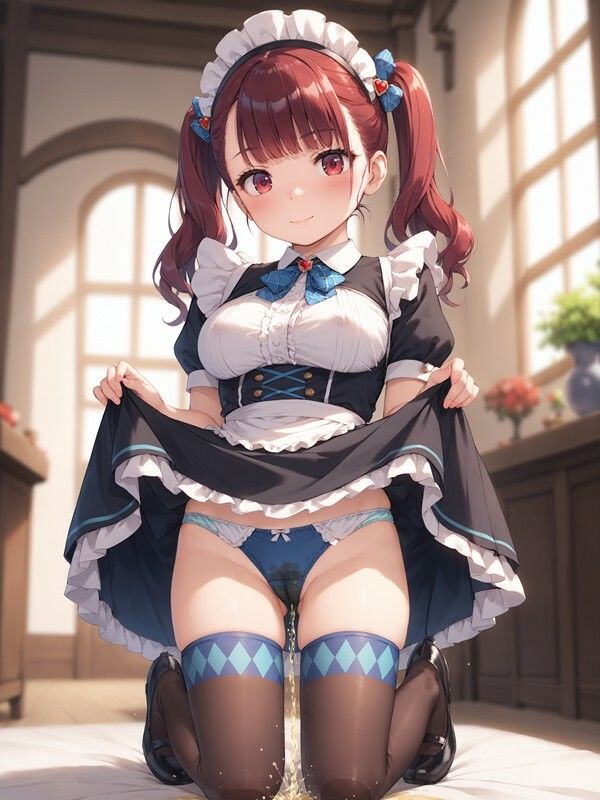 メイド服っぽいのを着たかわいい女の子がパンツをはいたままおしっこをおもらししている画像集19