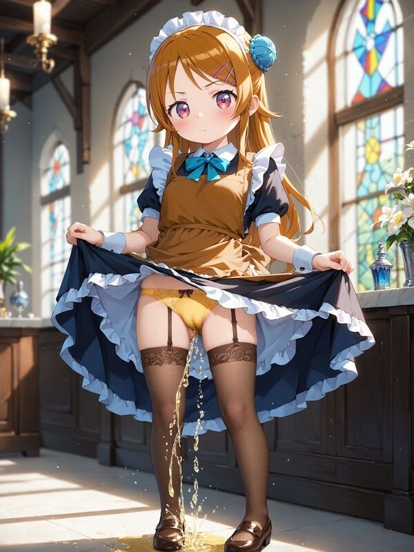 メイド服っぽいのを着たかわいい女の子がパンツをはいたままおしっこをおもらししている画像集2 画像2