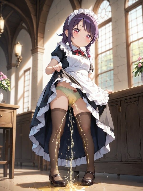 メイド服っぽいのを着たかわいい女の子がパンツをはいたままおしっこをおもらししている画像集2 画像5