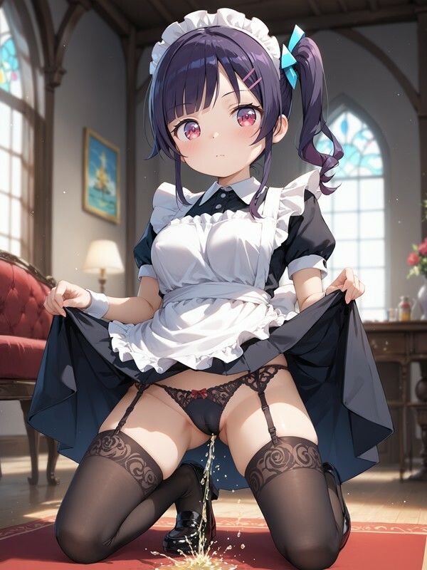 メイド服っぽいのを着たかわいい女の子がパンツをはいたままおしっこをおもらししている画像集27