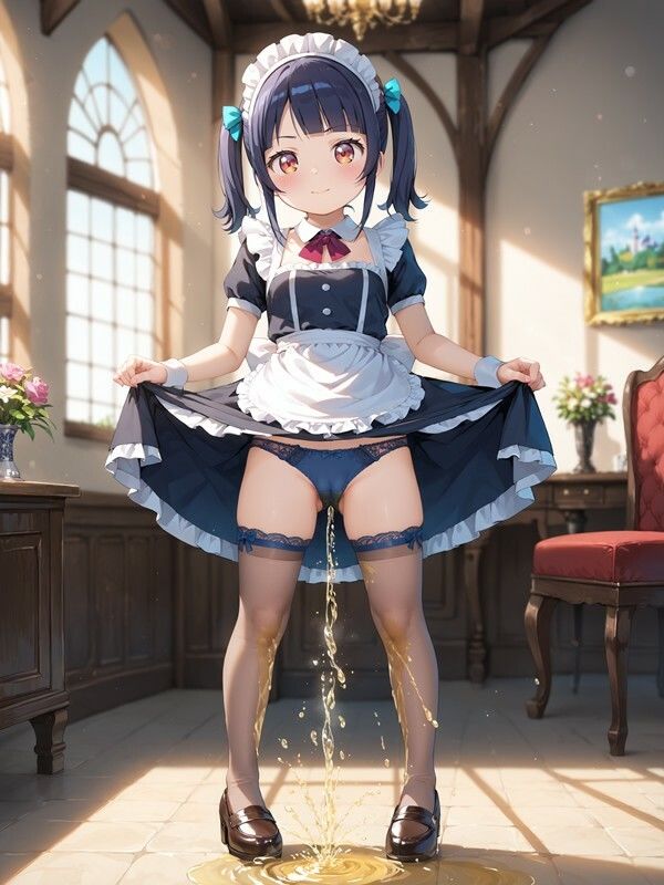 メイド服っぽいのを着たかわいい女の子がパンツをはいたままおしっこをおもらししている画像集2 画像10