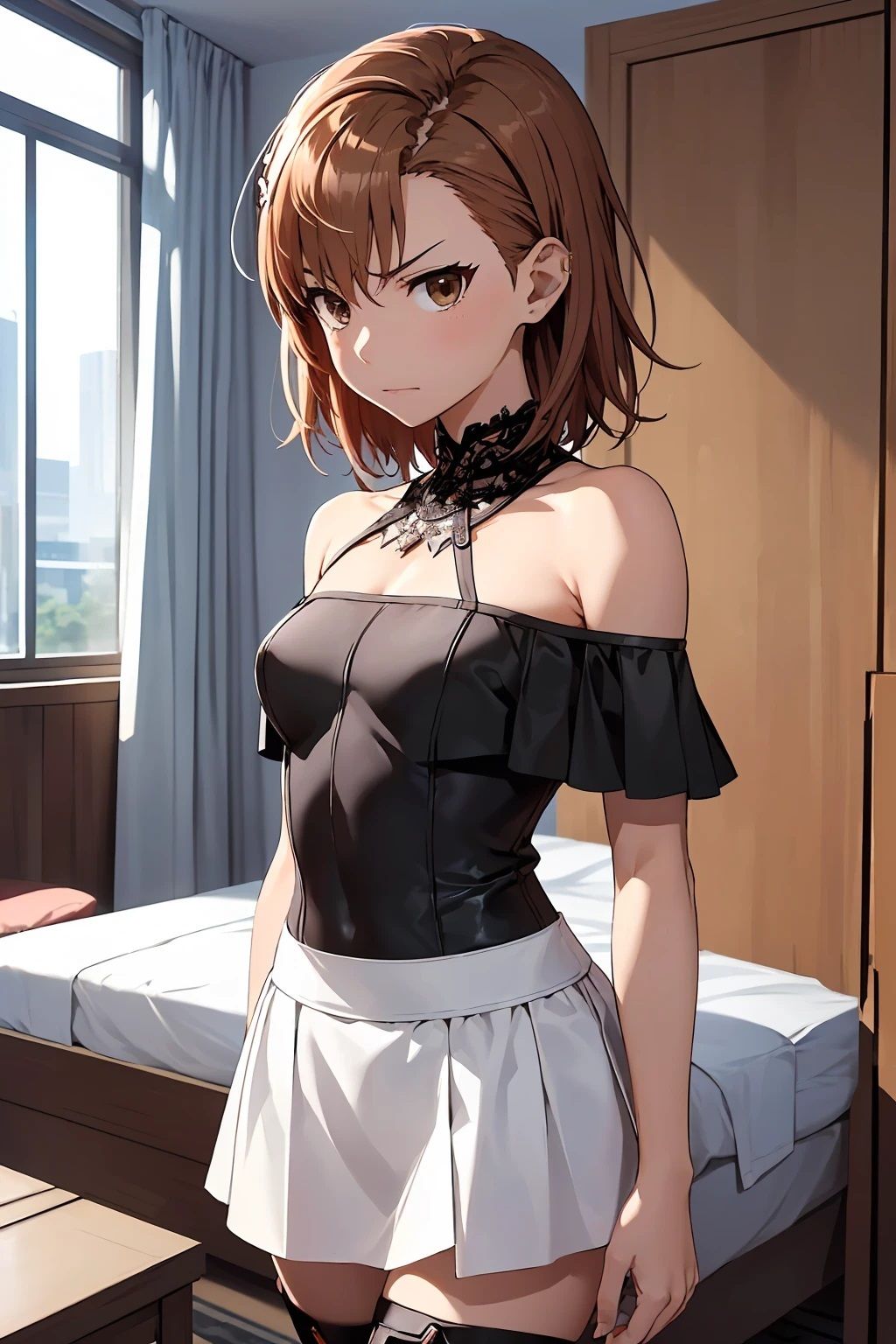 サンプル画像1:御坂〇琴  ロングブーツとオフショル（97枚）(ひぐまアート) [d_532084]