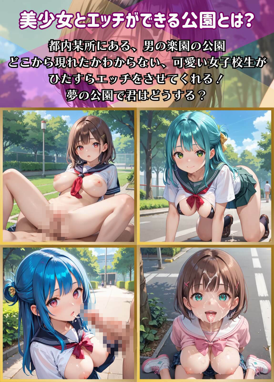 サンプル画像1:淫乱公園でやりまくり！女子校生たちとトロ甘エッチ6【厳選CG165枚収録】(天堂工房) [d_532399]