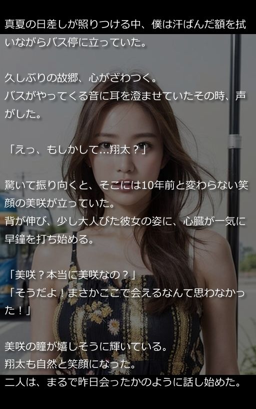 サンプル画像1:【官能小説型写真集】バス停で出会った幼なじみ〜10年ぶりの再会が運命を変える夏物語（全189ページ）(AIPhoto出版) [d_532717]