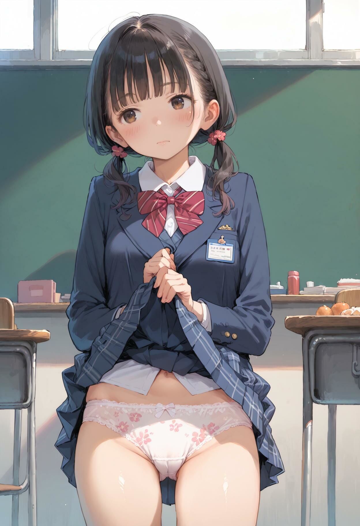 サンプル画像4:おさげの女子校生のパンティちょっと見せるだけだからね(AI_Shiteru) [d_533781]