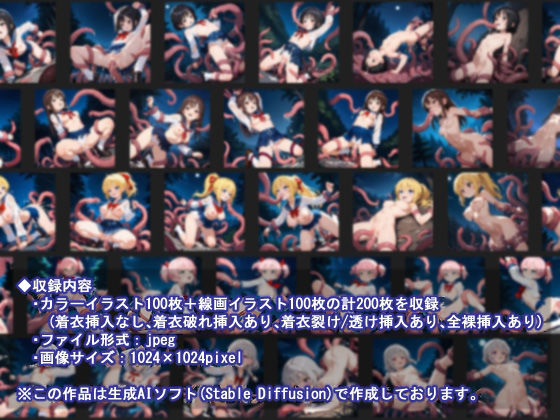 サンプル画像2:帰り道〜森の闇に潜む触手たち〜【イラスト集＆トレース素材】(REVELLION) [d_534378]