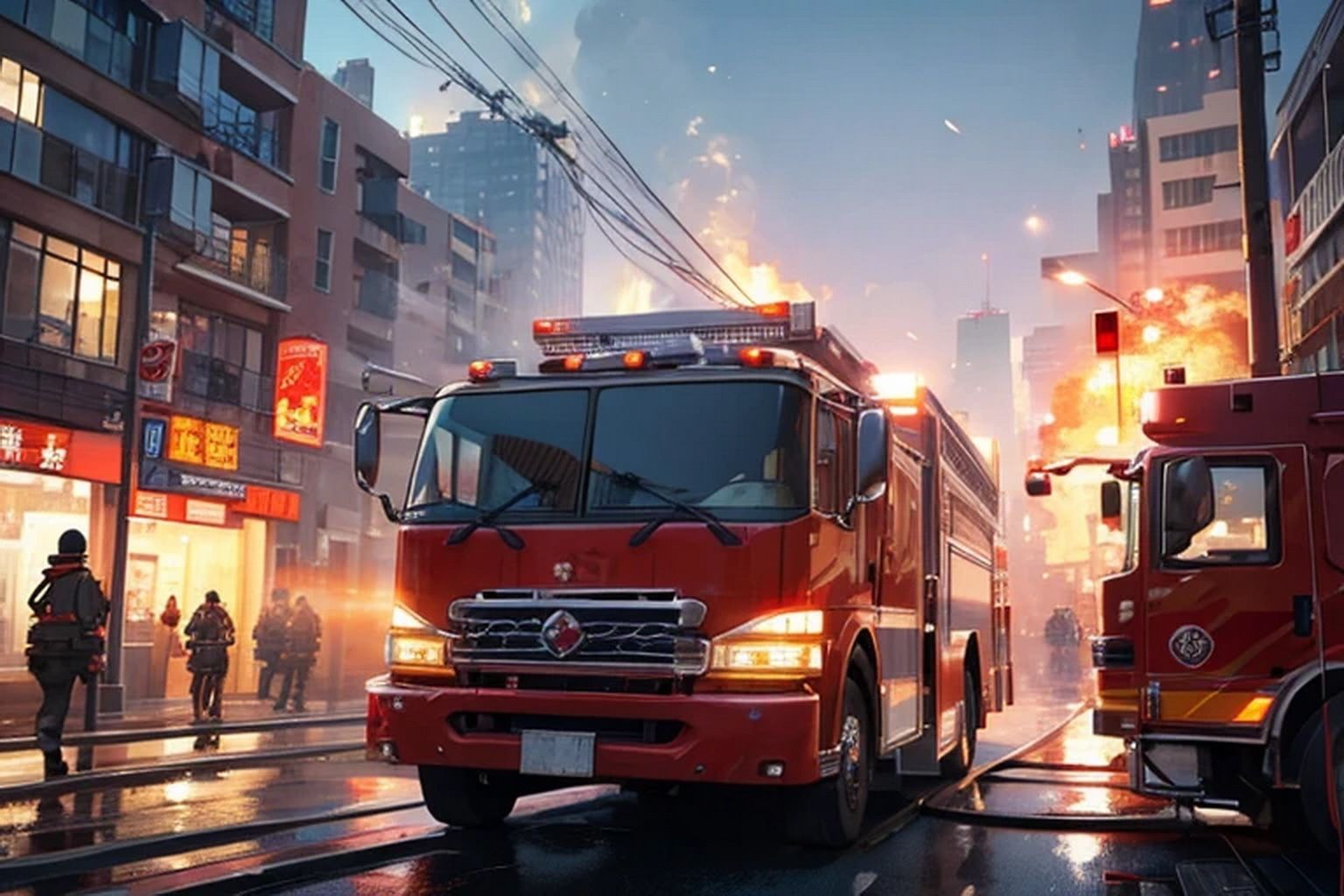 サンプル画像1:火災・消防車  背景素材(豊川内角) [d_534927]