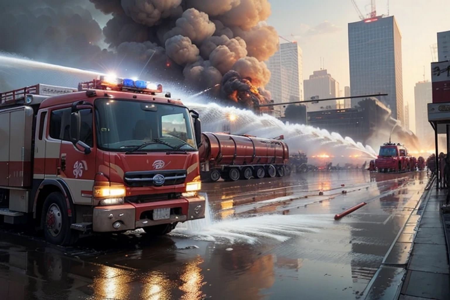 サンプル画像2:火災・消防車  背景素材(豊川内角) [d_534927]