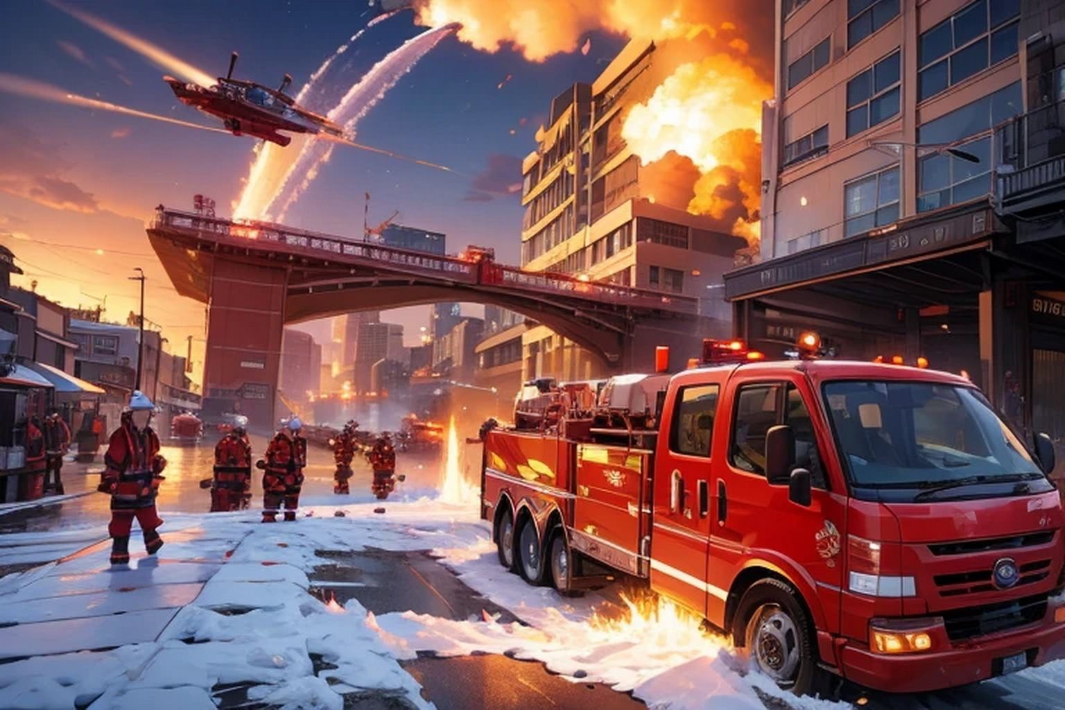 サンプル画像3:火災・消防車  背景素材(豊川内角) [d_534927]