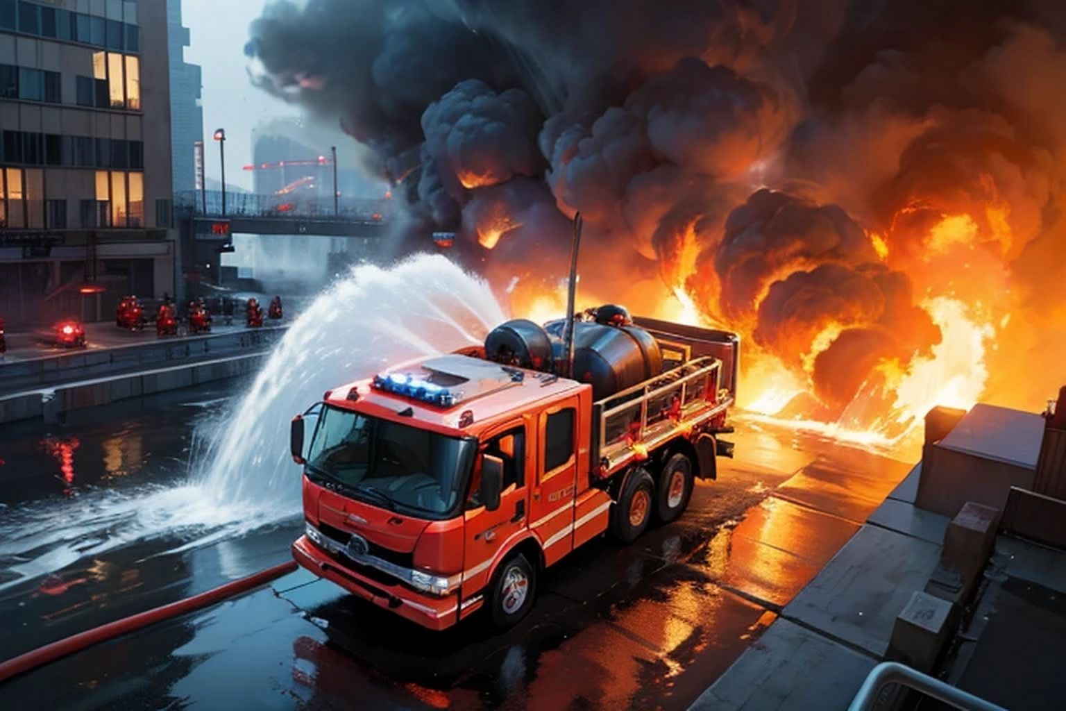 サンプル画像4:火災・消防車  背景素材(豊川内角) [d_534927]