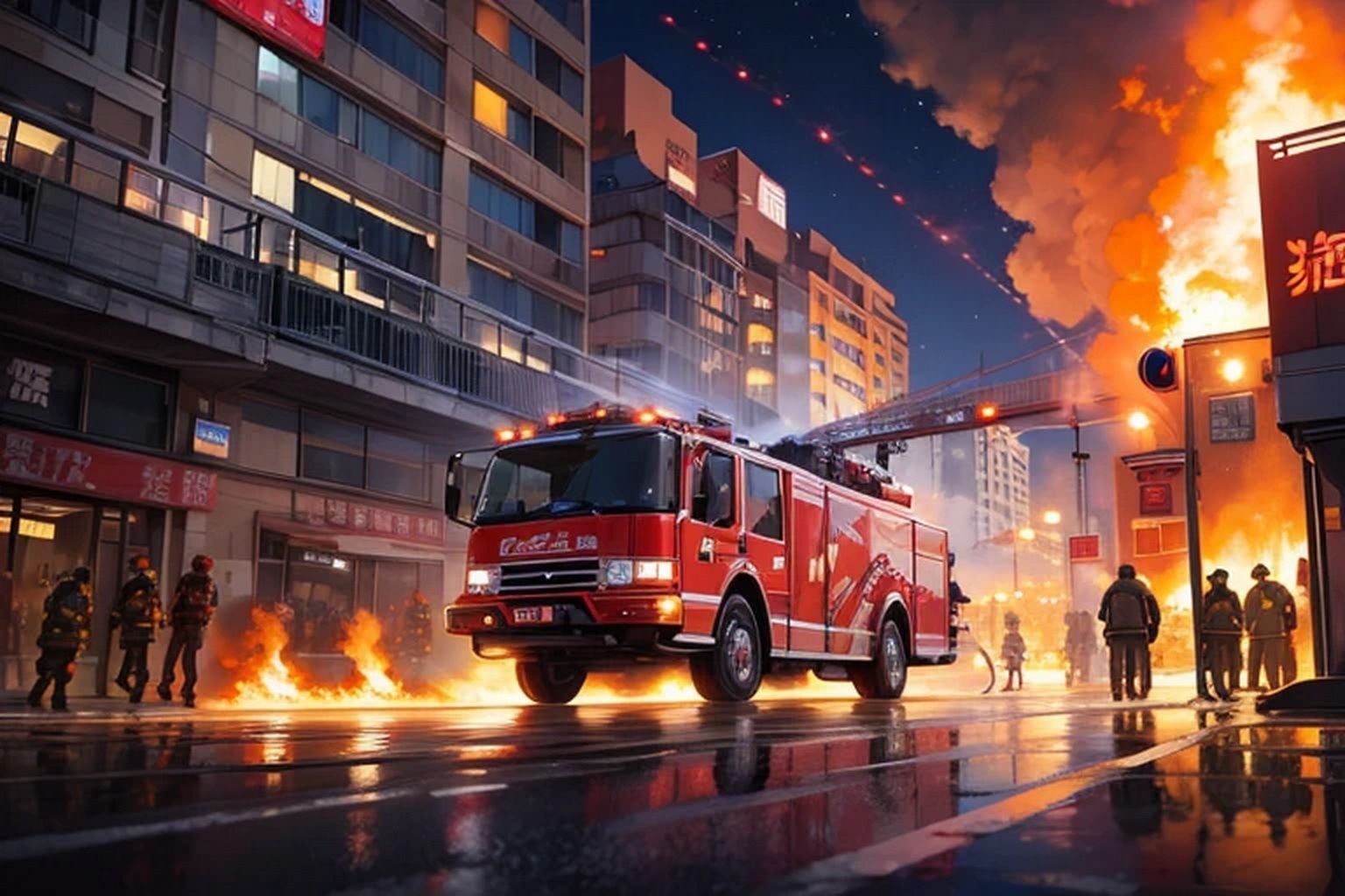 サンプル画像6:火災・消防車  背景素材(豊川内角) [d_534927]