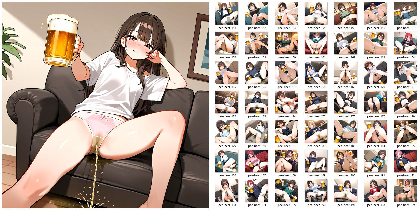 サンプル画像4:ソファーでビールを飲んでる女の子がおしっこをしているだけのCG集(YOG) [d_535373]