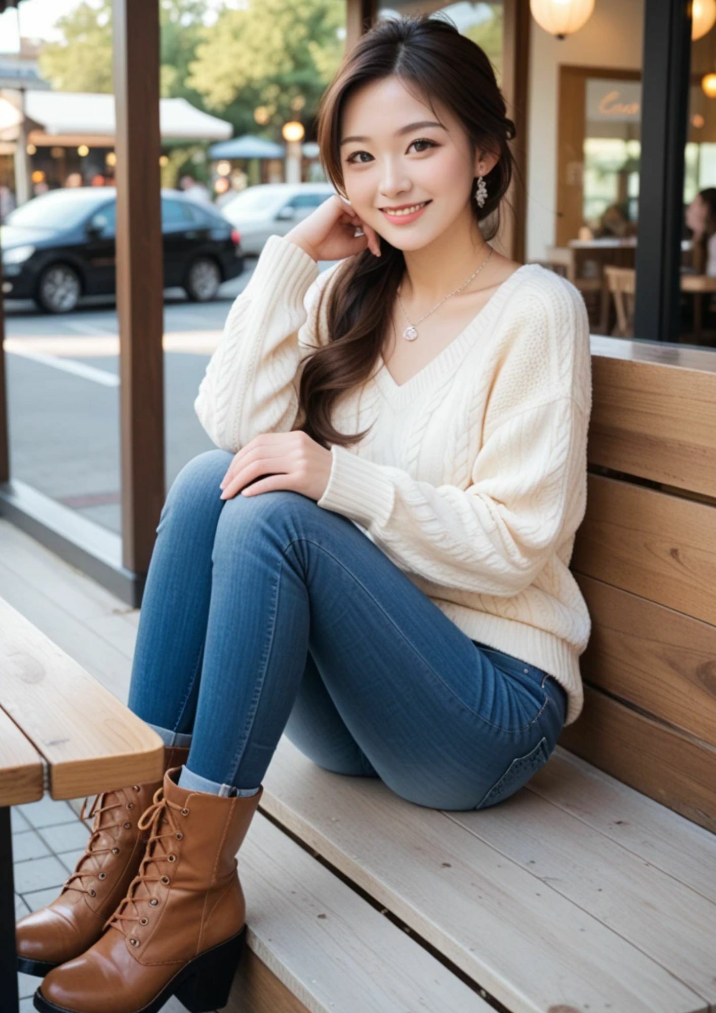 サンプル画像1:【AI美女画像集】カフェにいる綺麗なニットお姉さん編 たっぷり153ページ！(AI美女制作工房) [d_536477]