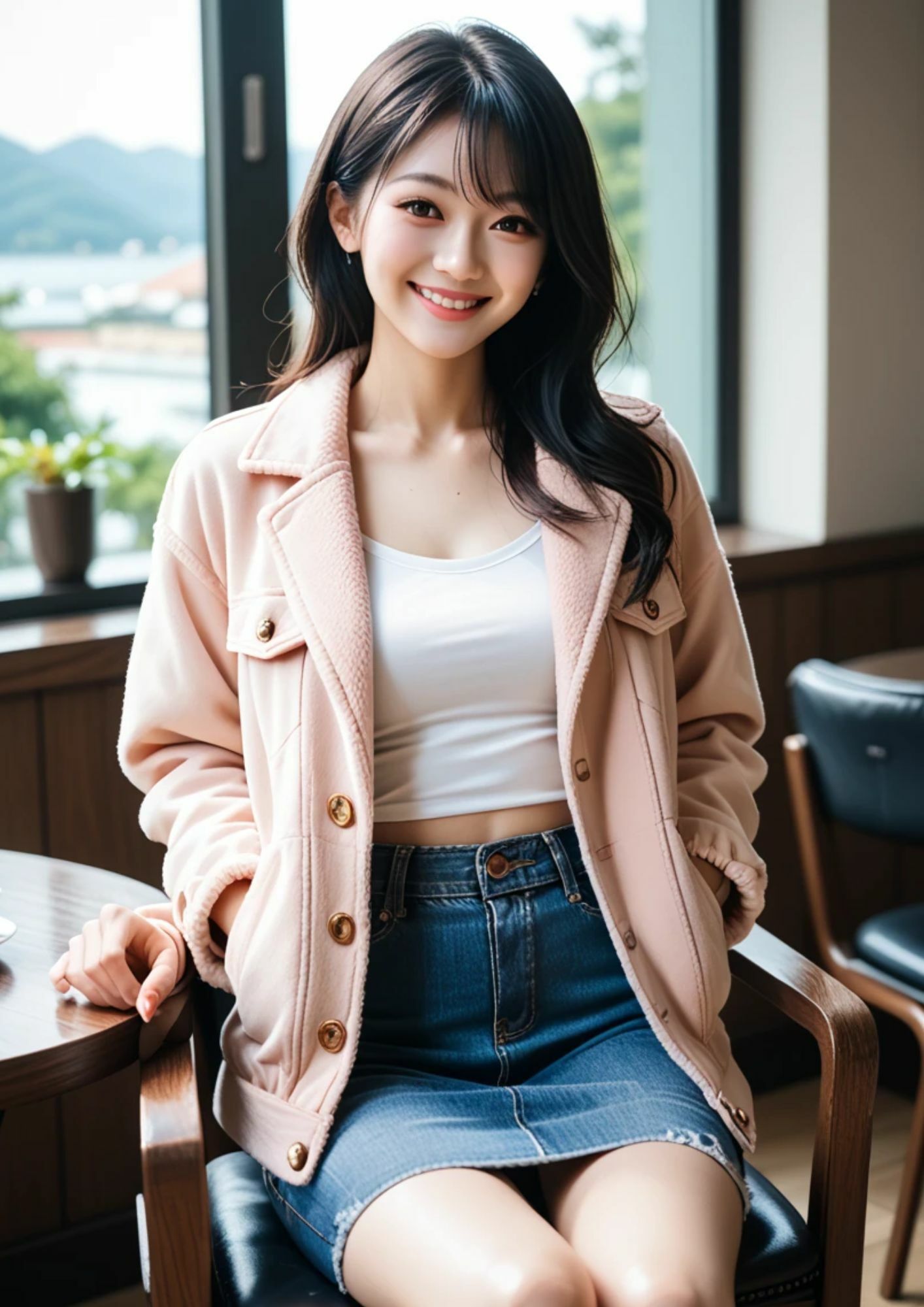 サンプル画像5:【AI美女画像集】カフェにいる綺麗なニットお姉さん編 たっぷり153ページ！(AI美女制作工房) [d_536477]