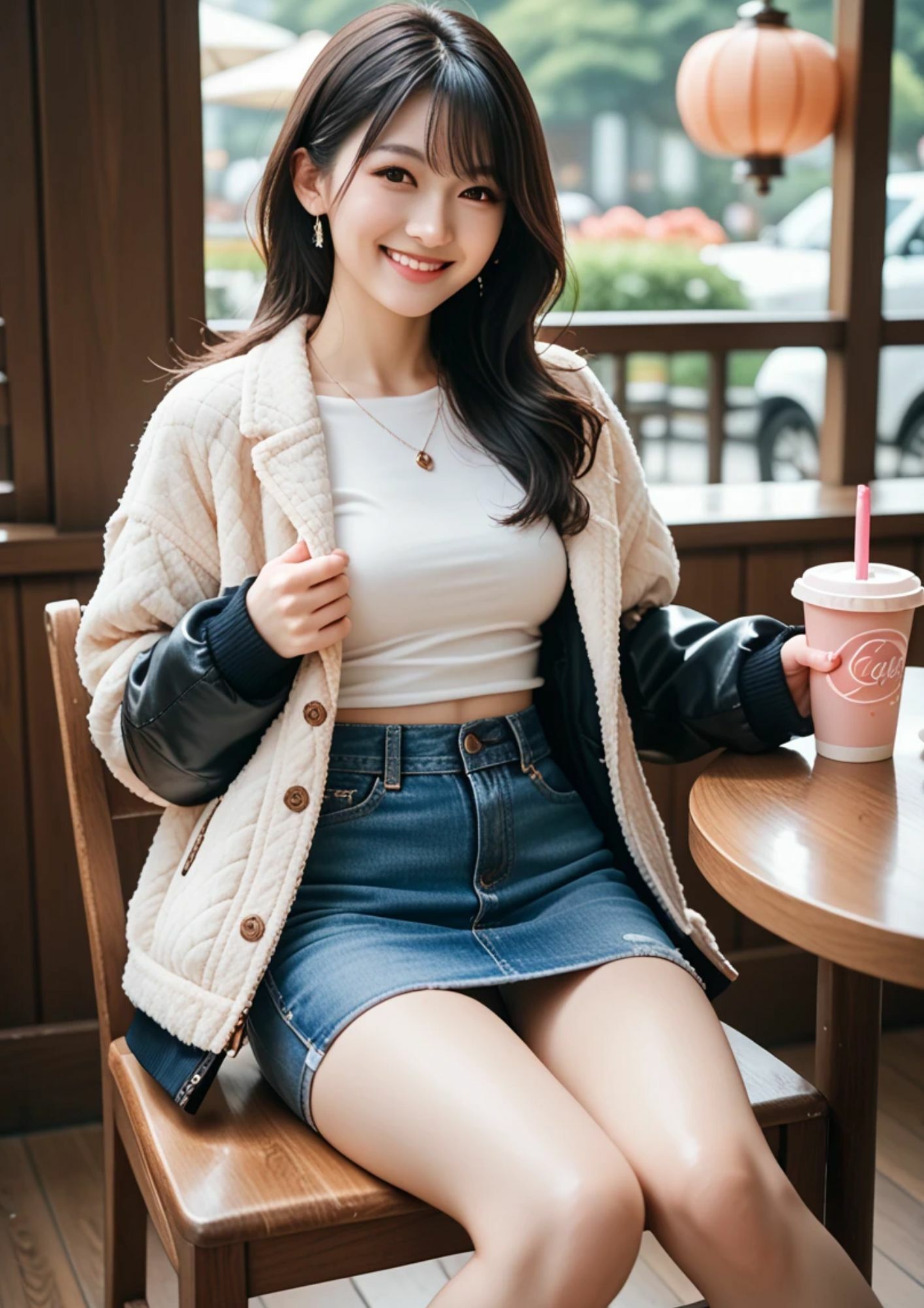 サンプル画像6:【AI美女画像集】カフェにいる綺麗なニットお姉さん編 たっぷり153ページ！(AI美女制作工房) [d_536477]