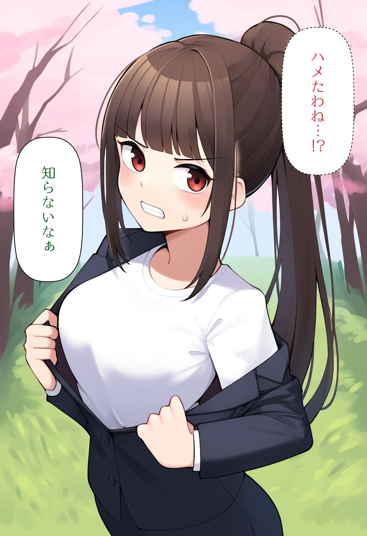 サンプル画像3:［AI生成イラストCG集］花見準備を手伝わない生意気な後輩に全裸カラオケをやらせたCG集(しそ@SISO_r18) [d_539287]