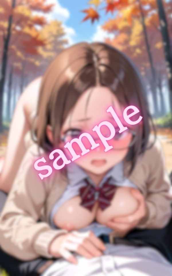 制服コスプレ巨乳美女のおっぱいを野外で揉む画像集 サンプル6