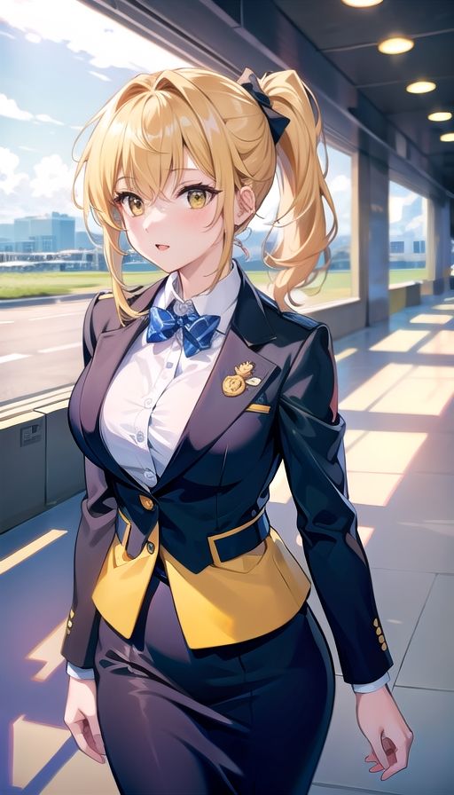 サンプル画像1:金髪ギャルキャビンアテンダント(くろめあい) [d_540223]