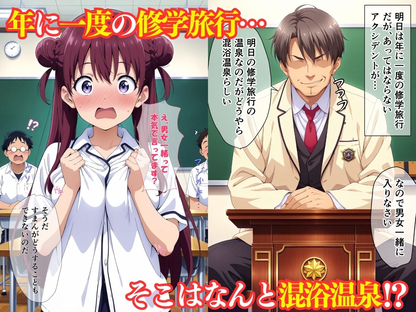 サンプル画像1:修学旅行の温泉先が男女混合だったので同級生たちを犯してみました！(スクールパラダイス) [d_540395]