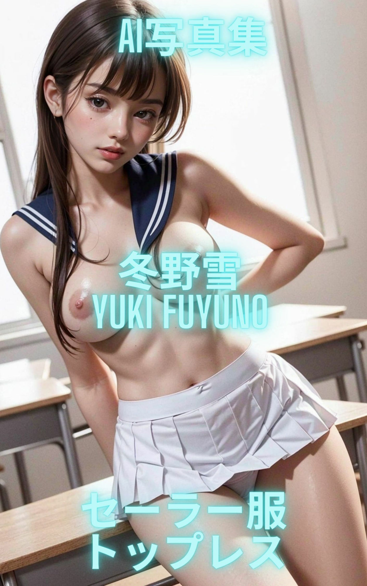 サンプル画像2:AI写真集 冬野雪 Yuki Fuyuno セーラー制服トップレス(Premium Girls) [d_540968]