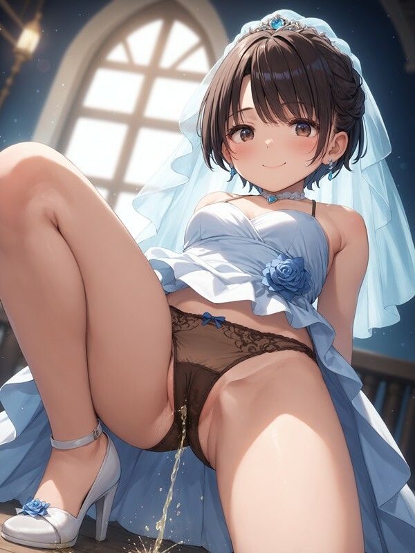 サンプル画像6:ウェディングドレスっぽいのを着たかわいい女の子がパンツをはいたままおしっこをおもらししている画像集1(えっふぇれ) [d_541228]