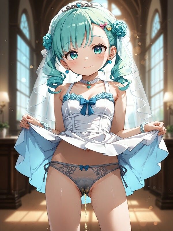 サンプル画像3:ウェディングドレスっぽいのを着たかわいい女の子がパンツをはいたままおしっこをおもらししている画像集2(えっふぇれ) [d_541230]