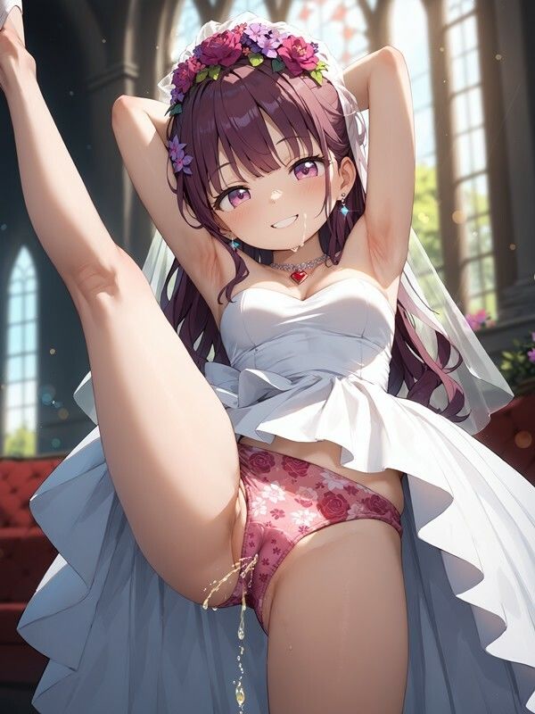 サンプル画像5:ウェディングドレスっぽいのを着たかわいい女の子がパンツをはいたままおしっこをおもらししている画像集2(えっふぇれ) [d_541230]