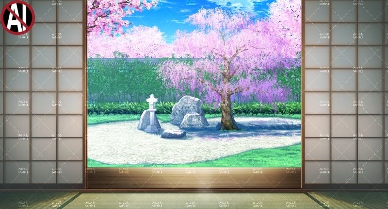 みにくる背景CG素材集『桜の日本庭園』1