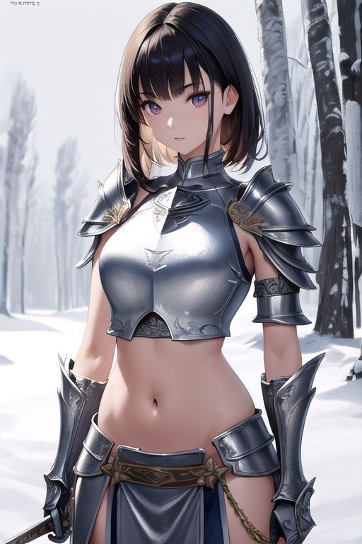 サンプル画像4:AI美女イラスト集「雪の中の戦士女子」(駄馬) [d_541315]