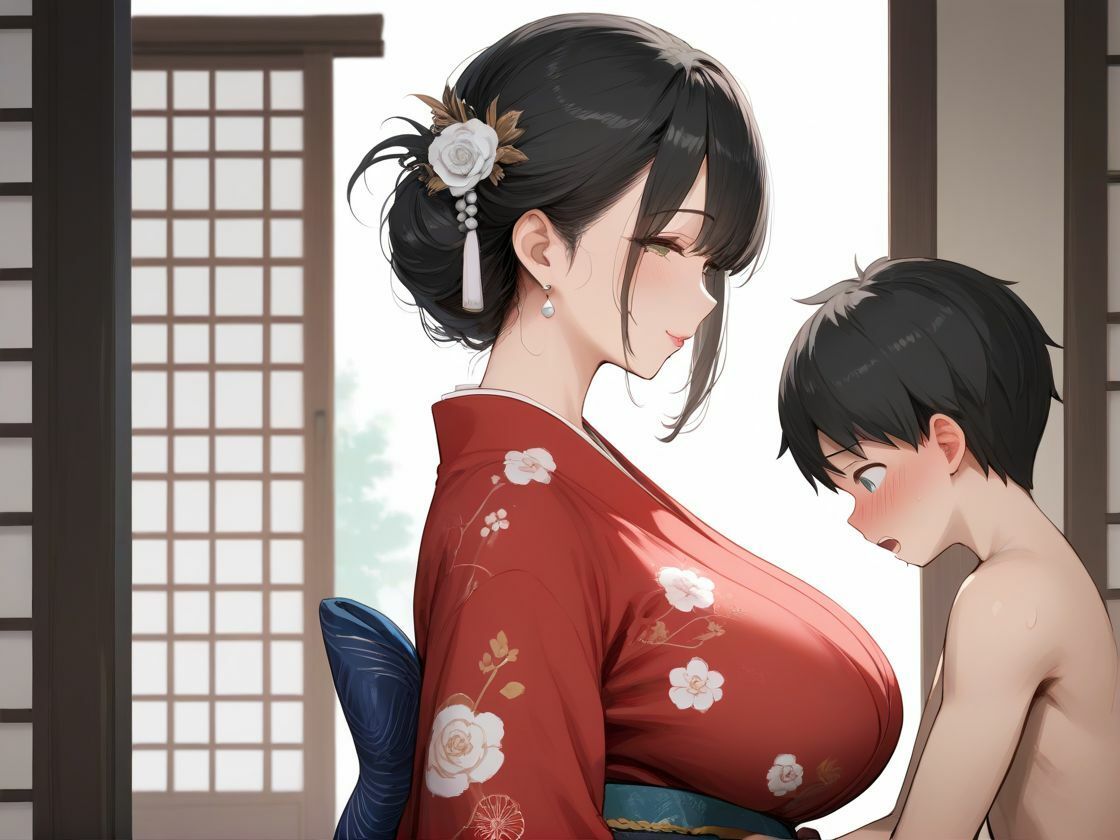 着物で魅せる爆乳ママと息子の甘い性交_1