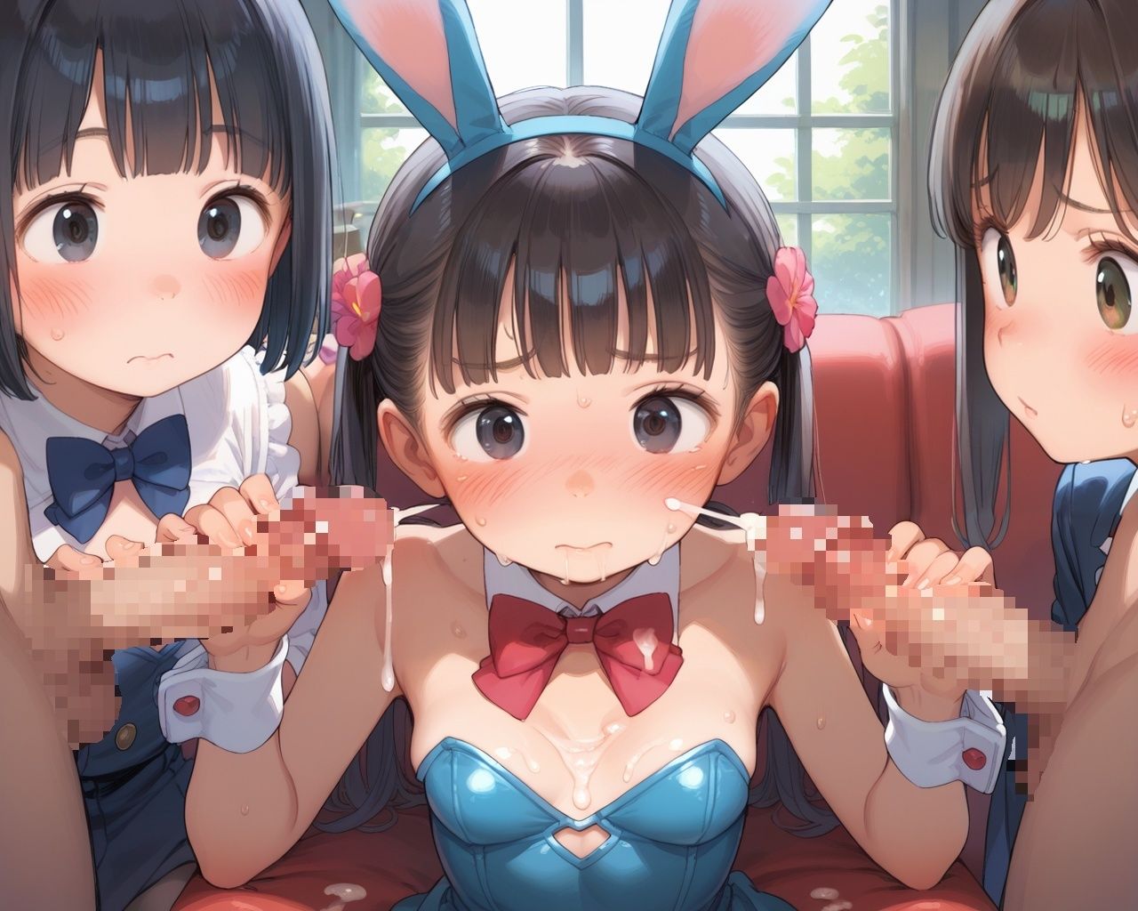 サンプル画像2:つるぺたバニーガール 神性処理ハーレム【NTR 女複数vs男1人 中出し】 かわいいバニーちゃんたちに種付けプレスで孕ませる！！(ピチッとアワビ) [d_543321]